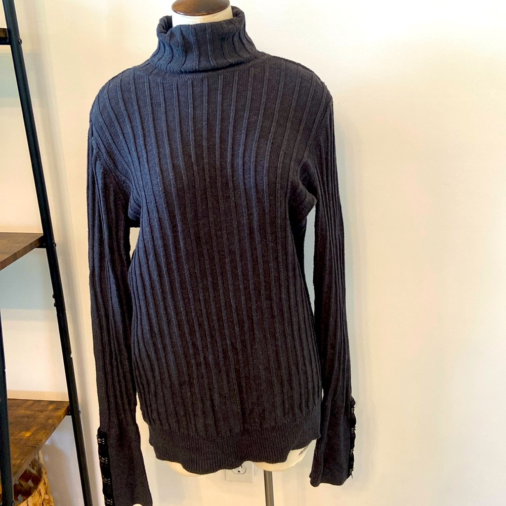Simply Vera Vera Wang Womens Long Sleeve Stretchy Knit Pullover Sweater-Gray-Lg